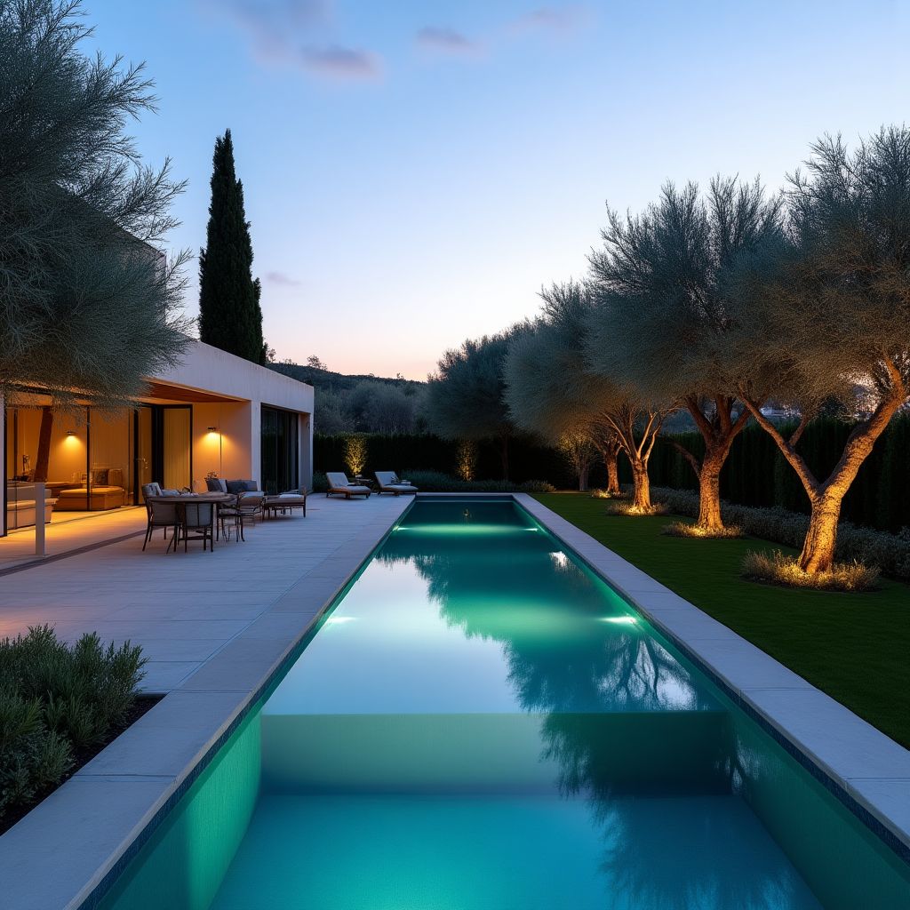 Jardin paysager avec piscine